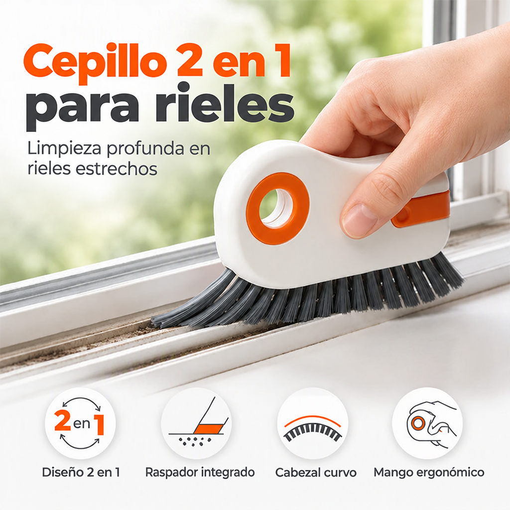 Cepillo 2 en 1 para rieles de ventana